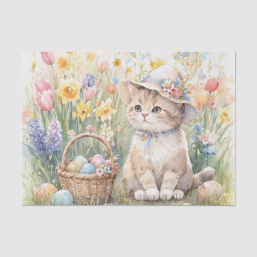 Paaseieren Tulpen en Knuffelkat  Tissuepapier (Voorkant)