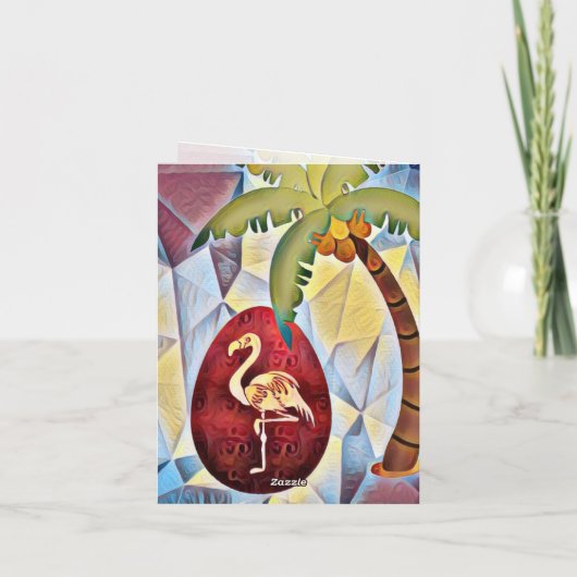 Paaseieren van Flamingo en palmstranspooster Bedankkaart (Achterkant)