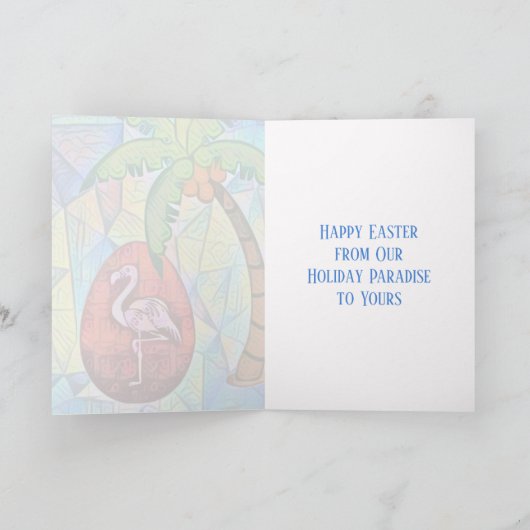 Paaseieren van Flamingo en palmstranspooster Feestdagen Kaart (Binnen)
