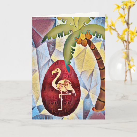 Paaseieren van Flamingo en palmstransport Kaart (Gele Bloem)