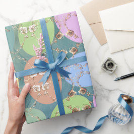 Paaseieren van Rozen op blauw groen Cadeaupapier
