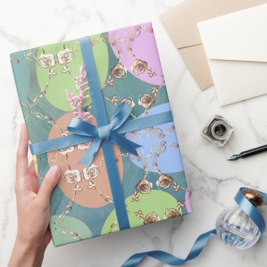 Paaseieren van Rozen op blauw groen Cadeaupapier (Geschenken)