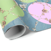 Paaseieren van Rozen op blauw groen Cadeaupapier (Rol Hoek)