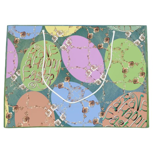 Paaseieren van Rozen op blauw groen Groot Cadeauzakje (Voorkant)