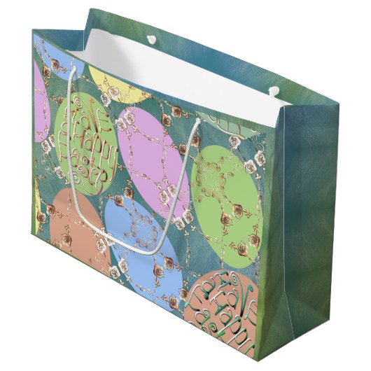 Paaseieren van Rozen op blauw groen Groot Cadeauzakje (Voorkant Gekanteld)