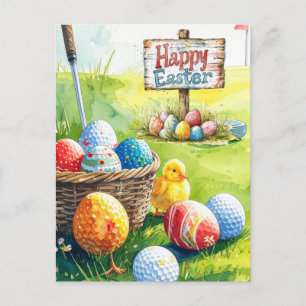 Paaseieren voor golfer op groen gras feestdagenkaart