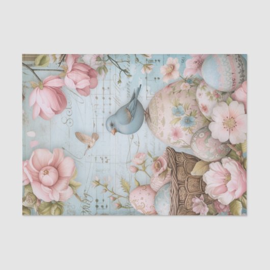 Paaseieren Voorjaarsbloesems met blauwe vogel Tissuepapier (Voorkant)