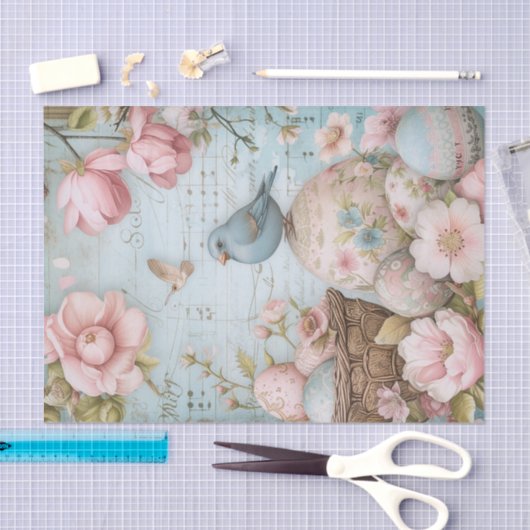 Paaseieren Voorjaarsbloesems met blauwe vogel Tissuepapier (Craft)