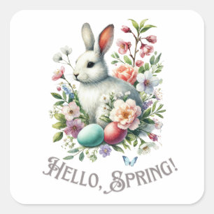 Paaseieren Waterverf Bunny & Eggs Vierkante Sticker