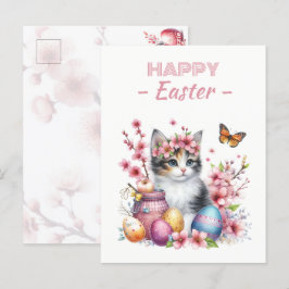 Paaseieren Waterverf Kitten Kersenbloesems Briefkaart