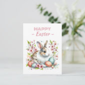 Paaseieren Waterverf Konijn Kersenbloesems Briefkaart (Staand voorkant)