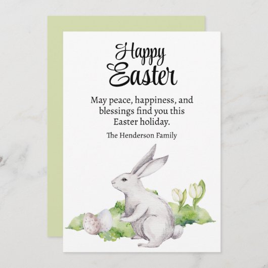 Paaseieren & Witte Konijn Waterverf Gelukkig Pasen Feestdagenkaart (Voorkant / Achterkant)