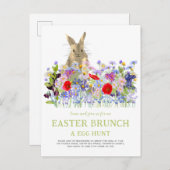 Paaseierenjacht en Breek Mooie Konijn Bloemen Uitnodiging Briefkaart (Voorkant / Achterkant)