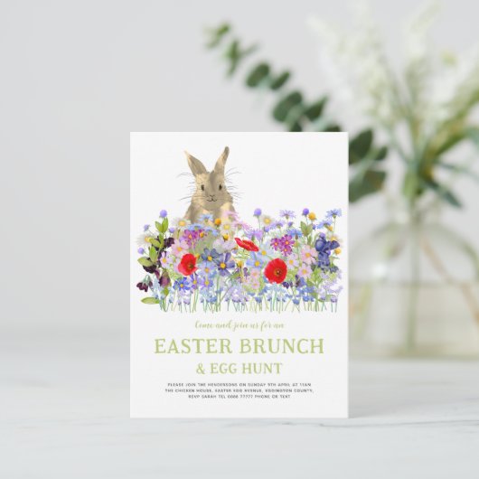 Paaseierenjacht en Breek Mooie Konijn Bloemen Uitnodiging Briefkaart (Staand voorkant)