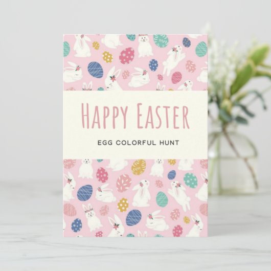 Paaseierenjacht En Brunch Kleurrijke Eieren Feestdagenkaart (Staand voorkant)