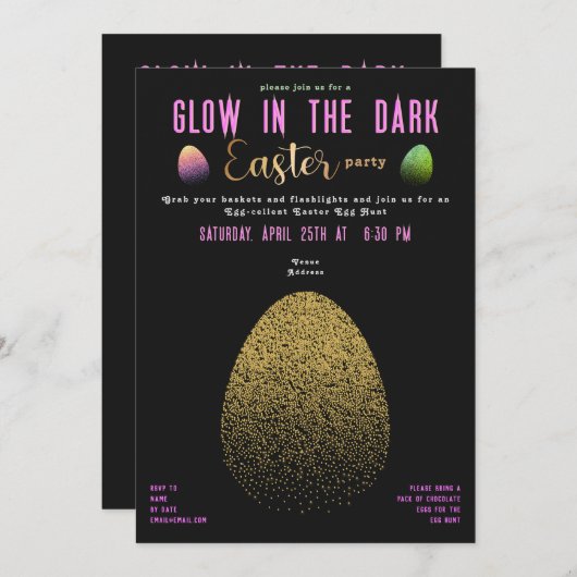 Paaseierenjacht Glow in the Dark Konijn Pasen Kaart (Voorkant / Achterkant)