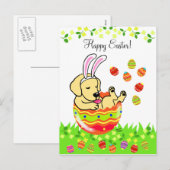 Paaseiergele labrador Puppy Cartoon Feestdagenkaart (Voorkant / Achterkant)
