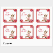 Paaseierhunt Bunny Floral Crown Roos Waterverf Vierkante Sticker (Vel)