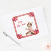 Paaseierhunt Bunny Floral Crown Roos Waterverf Vierkante Sticker (Envelop)