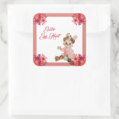 Paaseierhunt Bunny Floral Crown Roos Waterverf Vierkante Sticker (Tas)