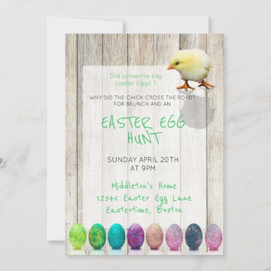 Paaseierhunt Colorful Chick Rustic Kaart (Voorkant)