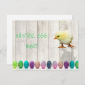Paaseierhunt Colorful Chick Rustic Uitnodiging (Voorkant / Achterkant)