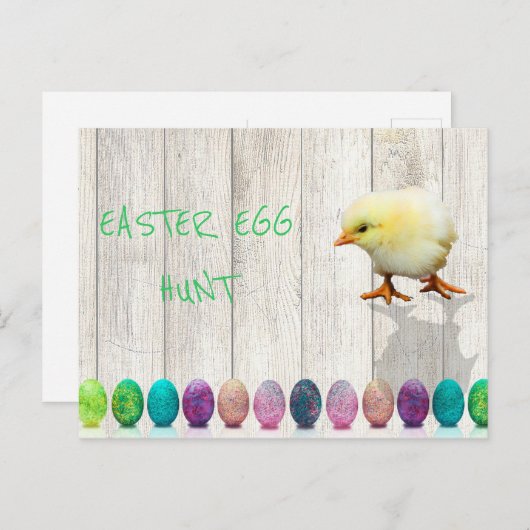 Paaseierhunt Colorful Chick Rustic Uitnodiging (Voorkant / Achterkant)