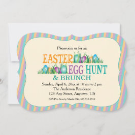 Paaseierjacht en brunch, kleurrijke eieren kaart