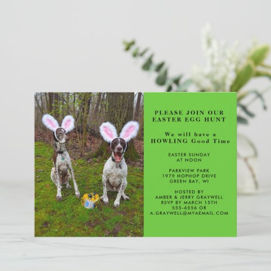 Paaseierjacht en feesthonden uitnodiging (Staand voorkant)