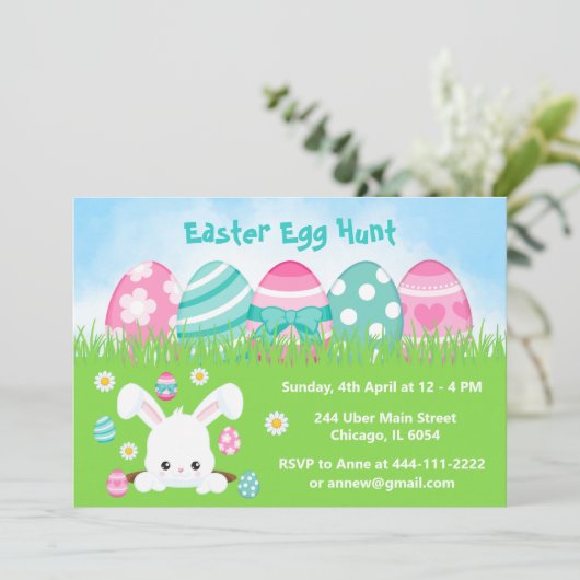 Paaseierjacht in roze en turquoise blauw kaart (Staand voorkant)