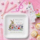 Paaseierjacht konijntje bloemen papieren bordje (Feest)