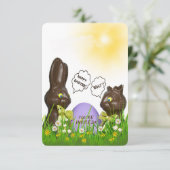 Paaseierjacht met chocoladekonijn kaart (Staand voorkant)