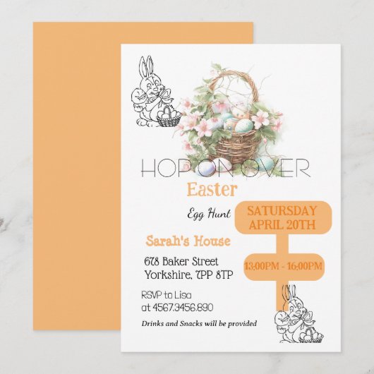 Paaseierjacht op konijntje brunch kaart (Voorkant / Achterkant)