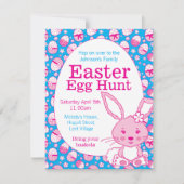 Paaseierjacht roze blauw konijntje uitnodigingen (Voorkant)