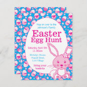 Paaseierjacht roze blauw konijntje uitnodigingen (Voorkant / Achterkant)