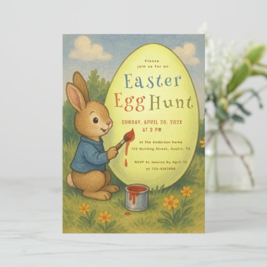 Paaseierjacht Schattige konijn konijn schilderij g Kaart (Staand voorkant)