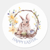 Paaseiermand Daffodillen en Konijn Ronde Sticker (Voorkant)