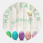 Paaseiertustige kleurrijke kip ronde sticker (Voorkant)