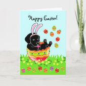 Paaseierzwarte labrador Puppy Cartoon Feestdagen Kaart (Voorkant)