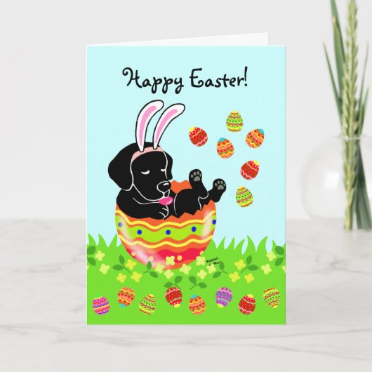 Paaseierzwarte labrador Puppy Cartoon Feestdagen Kaart (Voorkant)