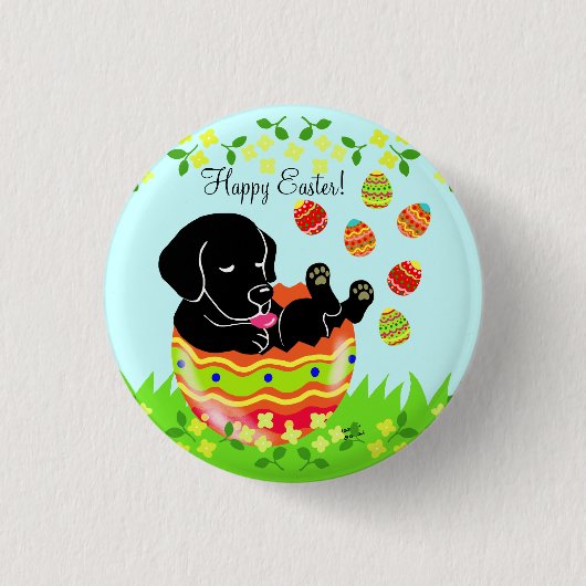 Paaseierzwarte labrador Puppy Cartoon Ronde Button 3,2 Cm (Voorkant)