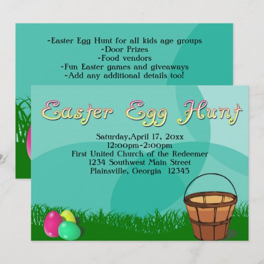 Paaseihunt, 3 eieren met mand feestdagenkaart (Voorkant / Achterkant)