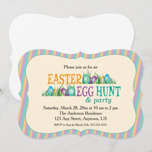 Paaseihunt en -partij, kleurrijke eieren kaart (Voorkant / Achterkant)