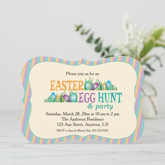 Paaseihunt en -partij, kleurrijke eieren kaart (Staand voorkant)