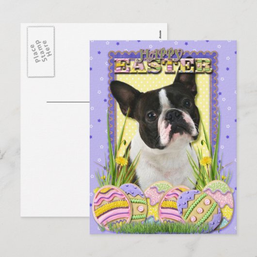 Paaseikoekjes - Boston Terrier Feestdagenkaart (Voorkant / Achterkant)