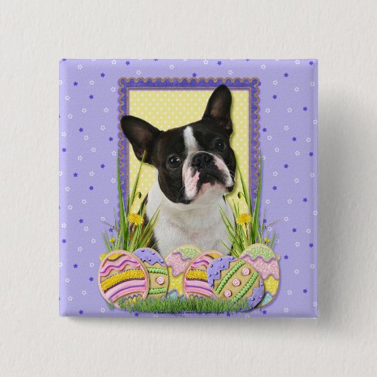 Paaseikoekjes - Boston Terrier Vierkante Button 5,1 Cm (Voorkant)