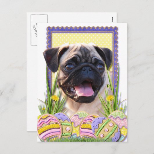 Paaseikoekjes - Pug Feestdagenkaart (Voorkant / Achterkant)