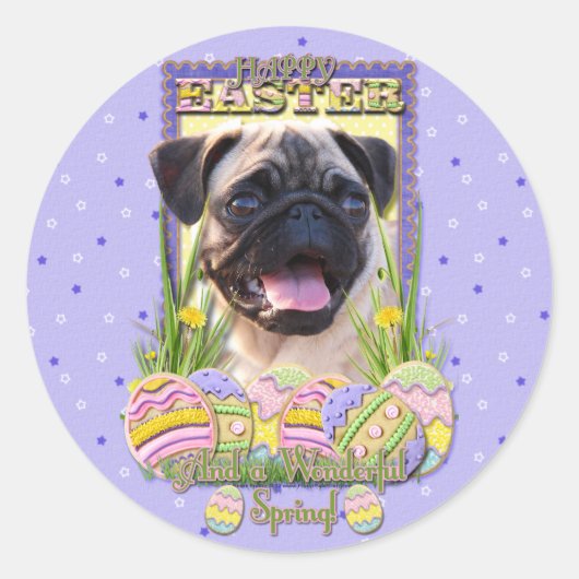 Paaseikoekjes - Pug Ronde Sticker (Voorkant)
