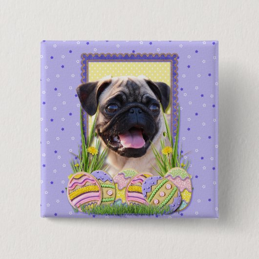 Paaseikoekjes - Pug Vierkante Button 5,1 Cm (Voorkant)