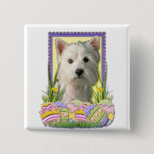 Paaseikoekjes - West Highland Terrier Vierkante Button 5,1 Cm (Voorkant)